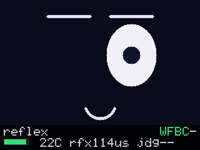 Pip winking with a small smile, status strip captioned reflex.